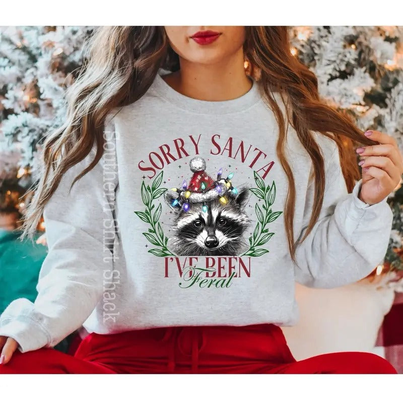 Feral Racoon Christmas Sweatshirt T-Shirts, Hoodie | TeeBloomCo.com