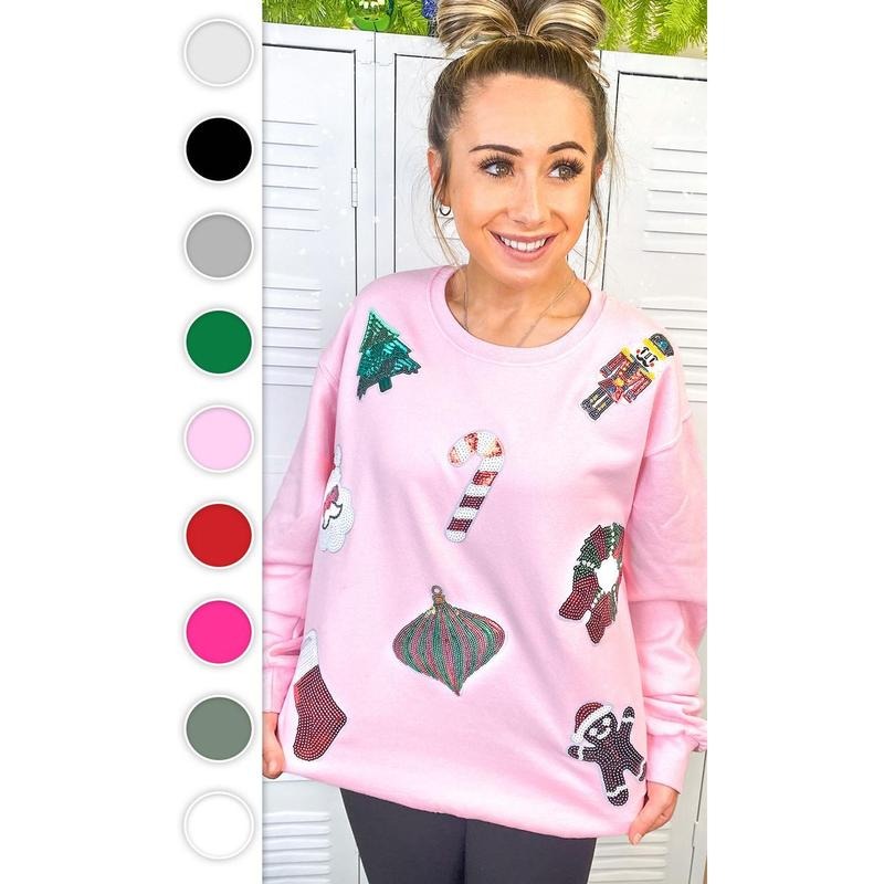 Festive Christmas Sparkle Sequin Graphic Sweatshirt T-Shirts, Hoodie | TeeBloomCo.com