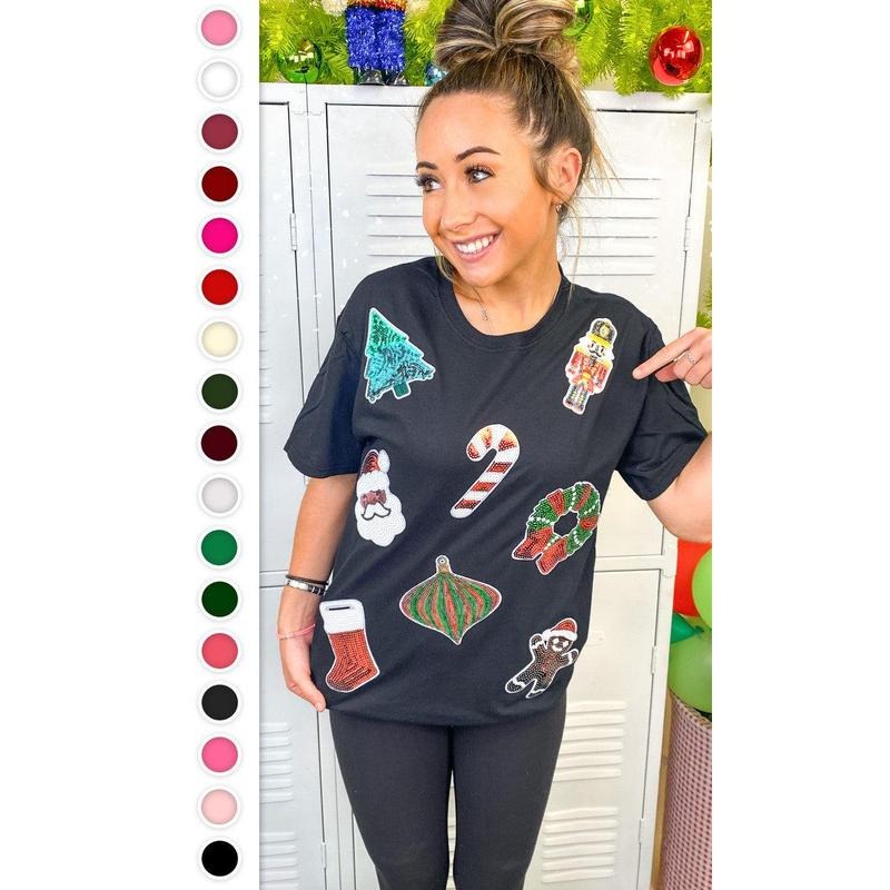 Festive Christmas Sparkle Sequin Graphic T-Shirt Hoodie, Sweatshirt | TeeBloomCo.com