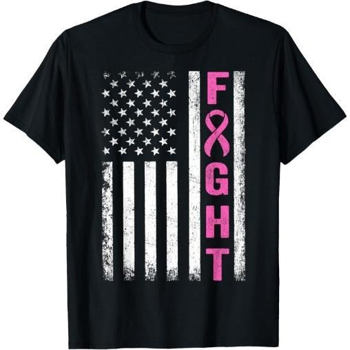 Fight Breast Survivor American Flag Breast Cancer Awareness T-Shirt Made in USA Hoodie, Sweatshirt | TeeBloomCo.com