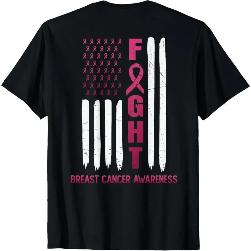Fight USA FLAG on the BACK Breast Cancer Awareness T-Shirt made in usa Hoodie, Sweatshirt | TeeBloomCo.com