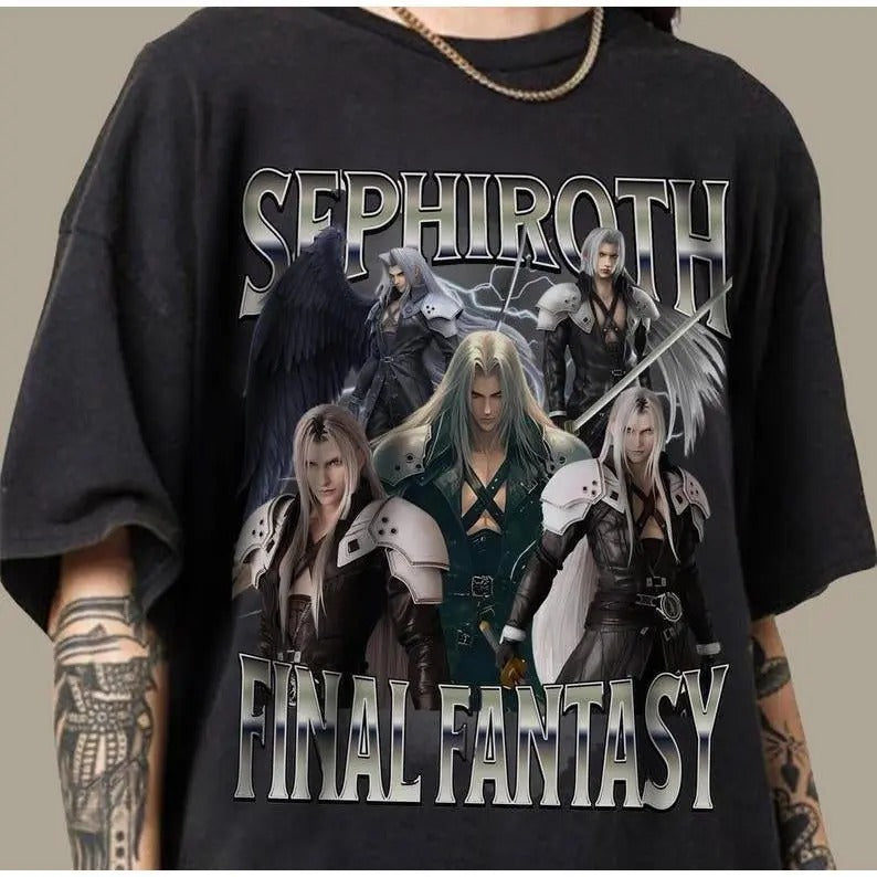 Final Fantasy 7 Graphic T-Shirt - Unisex Black with Cloud VS The One Winged Angel Design