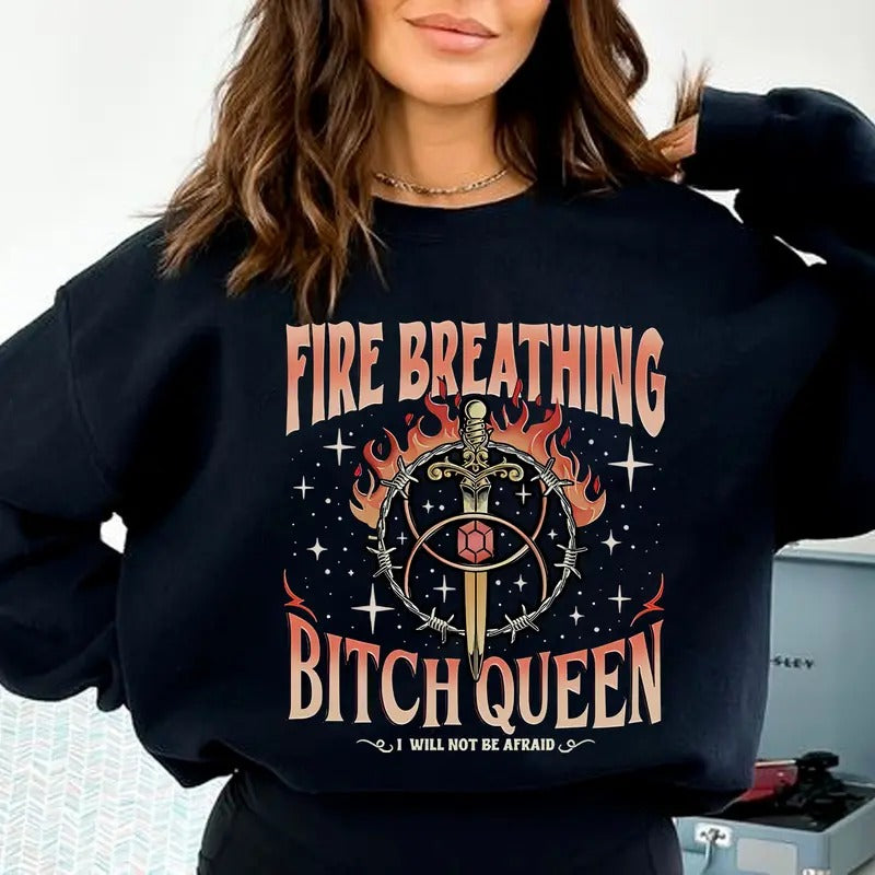 Fire Breathing Sweatshirt, Throne Of Glass Tee Shirt, Fantasy Book Reading T-shirt, Bookworm Sweatshirt, Gift For Book...