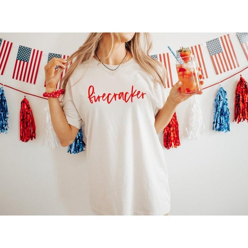Firecracker Shirt For 4th Of July, Trendy Independence Day Tee, USA Shirt, Patriotic Shirt, Miss Firecracker, Cute Fourth...