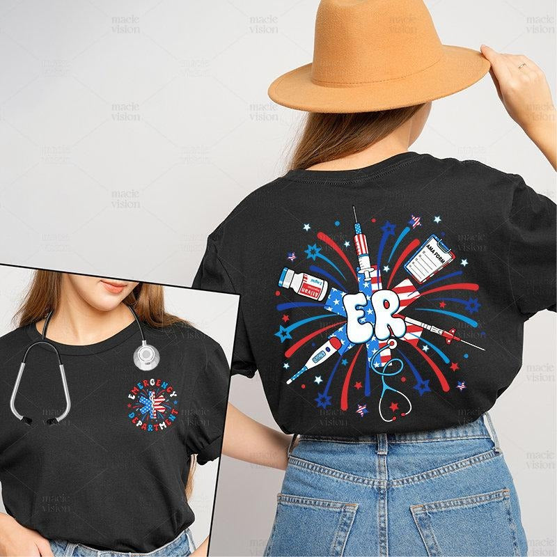 Firework 4th Of July Er Nurse Shirt Er Nurse Crew Shirt Funny Er Ed Nurse Tech Shirt Emergency Room Rn Tshirt Patriotic...