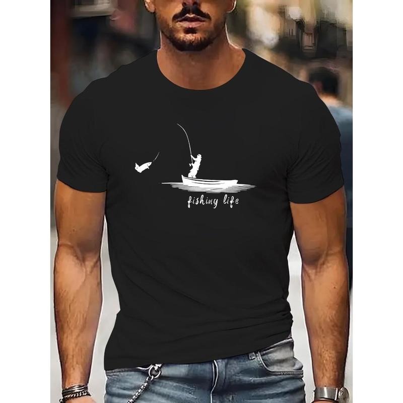 Fishing Life Graphic T-Shirt for Men -Crew Neck Tee with Short Sleeves - Casual Knit Fabric Top for Summer - Regular Fit...