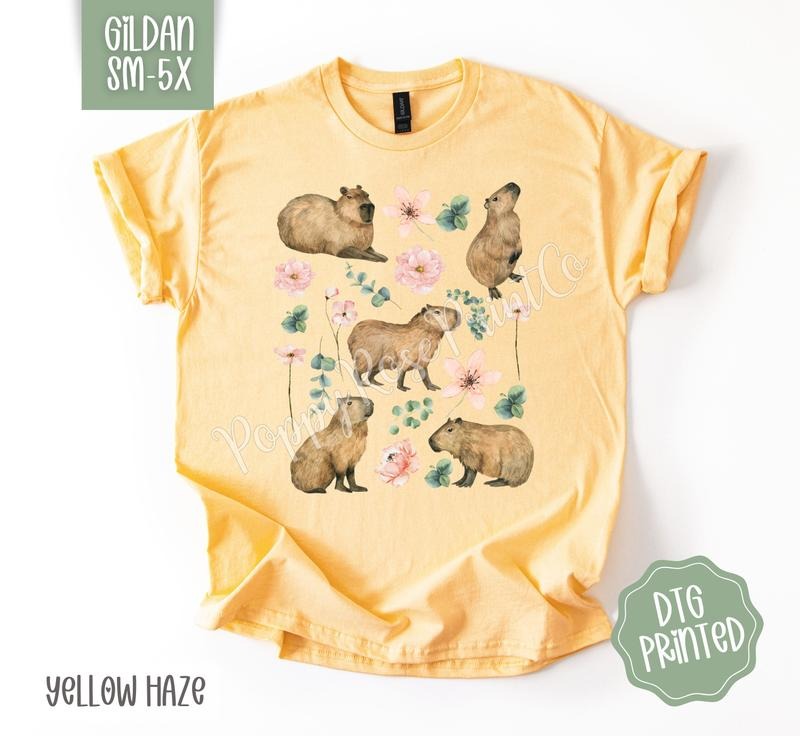 Floral Capybara Gildan Shirt, Cute Animal Tshirt Hoodie, Sweatshirt | TeeBloomCo.com