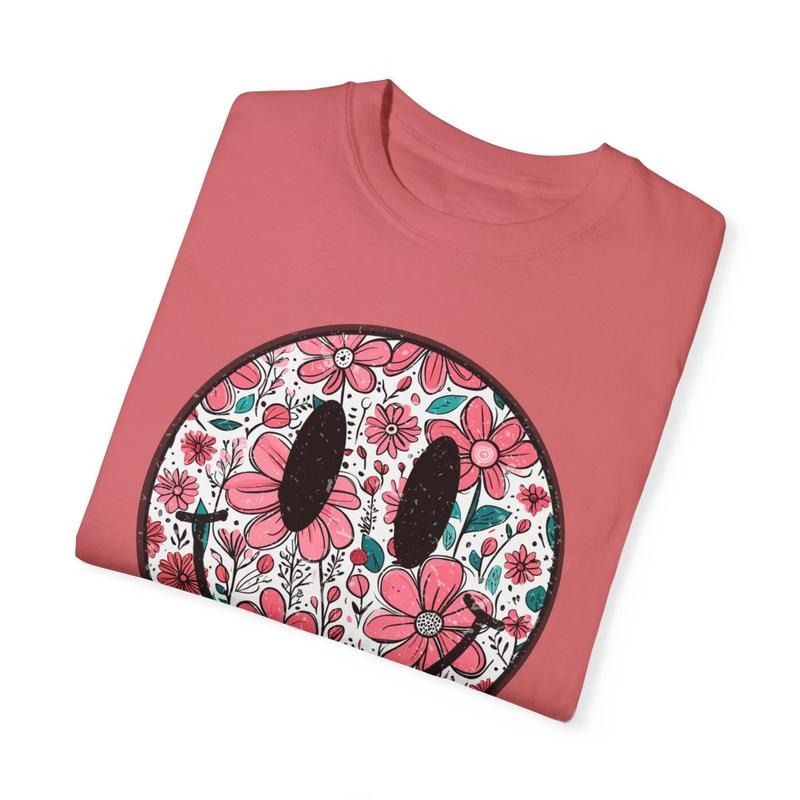 Floral Happy Face Shirt Comfort Colors, Mother's Day Gift for Mom, Cute Oversized Tshirt Hoodie, Sweatshirt | TeeBloomCo.com