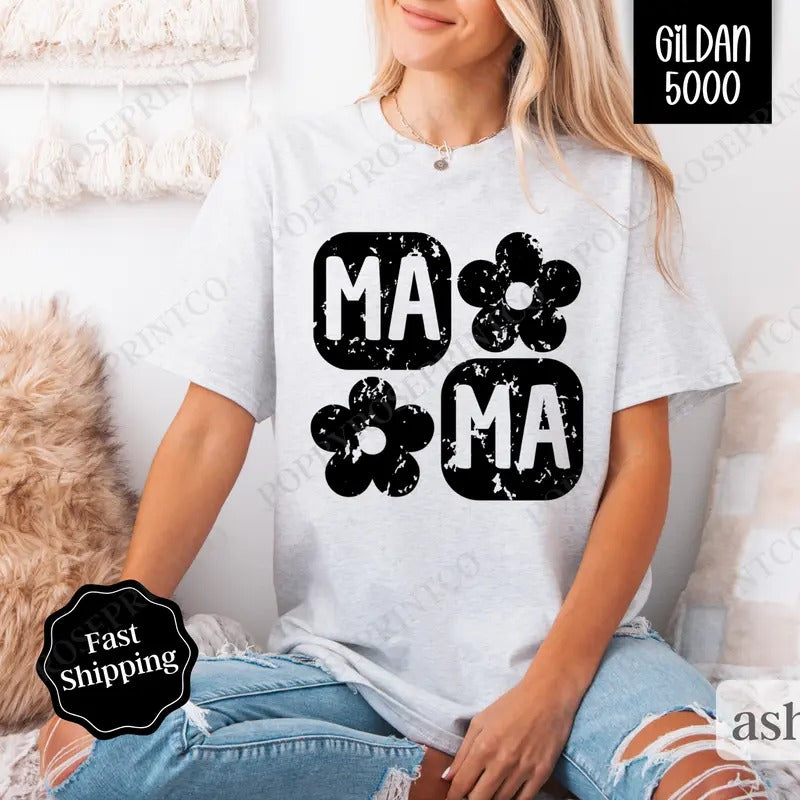 Floral Mama Shirt Gildan, Trendy Women's Tee, Cute Women's Tshirt Plus Sizes Hoodie, Sweatshirt | TeeBloomCo.com