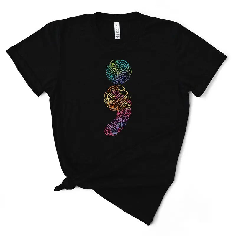 Floral Semicolon T-Shirt Hoodie, Sweatshirt | TeeBloomCo.com