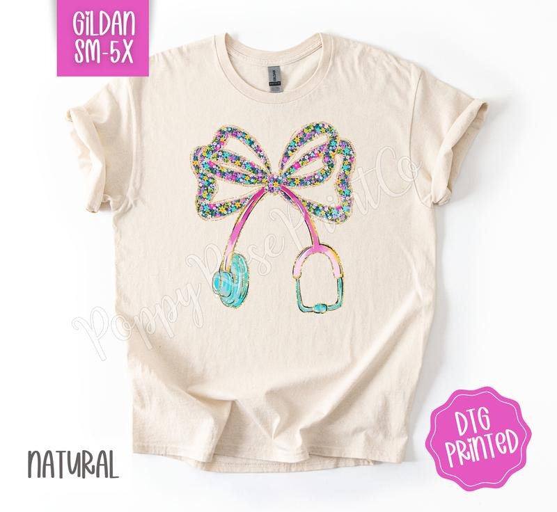 Floral Stethoscope Bow Gildan Shirt, Women's Tshirt, Cute Nurse Tee, Gift for Her Hoodie, Sweatshirt | TeeBloomCo.com