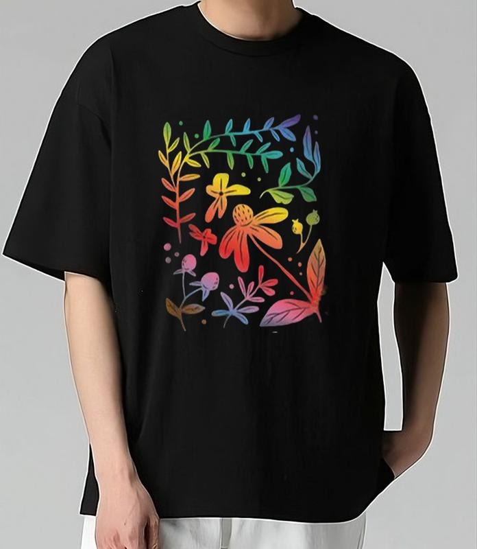 Floral Subtle Pride Rainbow T-Shirt Classic Sport T-Shirt Adventure Tee for Outdoor Enthusiasts Comfortable Fit for...