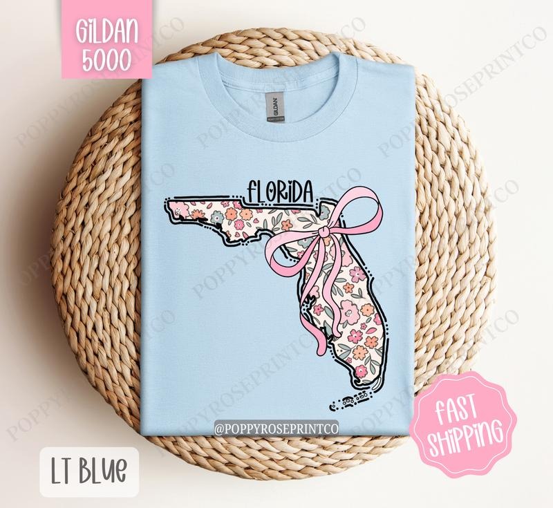 Florida Gildan T-shirt, Cute Florida State Shirt, Florida Floral Bow Tee Hoodie, Sweatshirt | TeeBloomCo.com