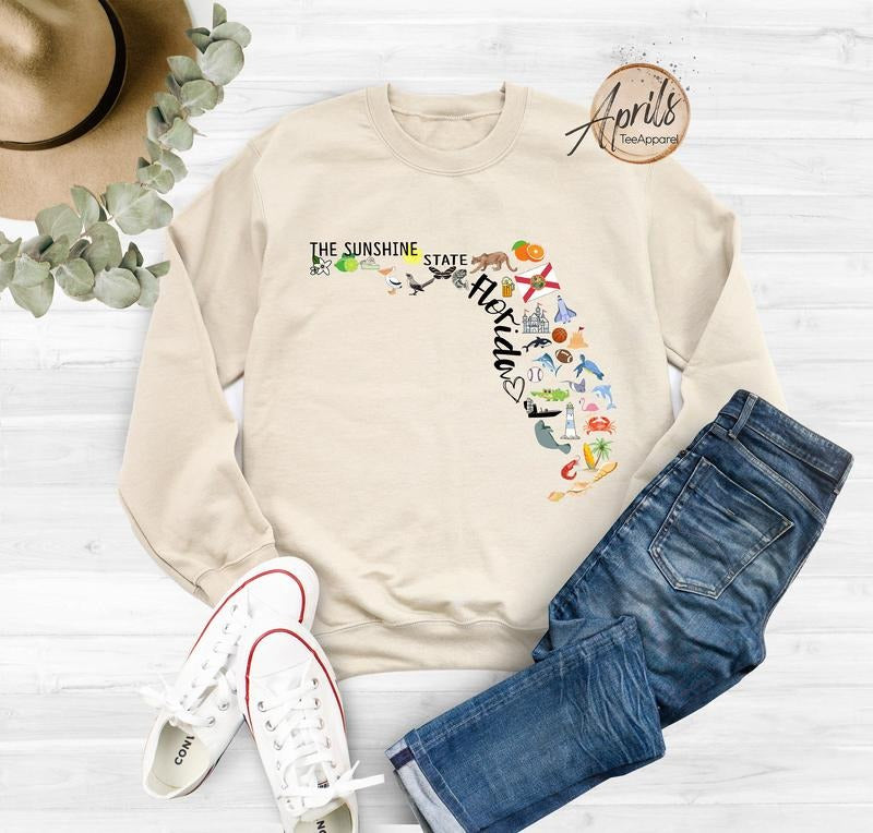 Florida Sweatshirt, Florida Hoodie, Florida Map Sweatshirt T-Shirts | TeeBloomCo.com