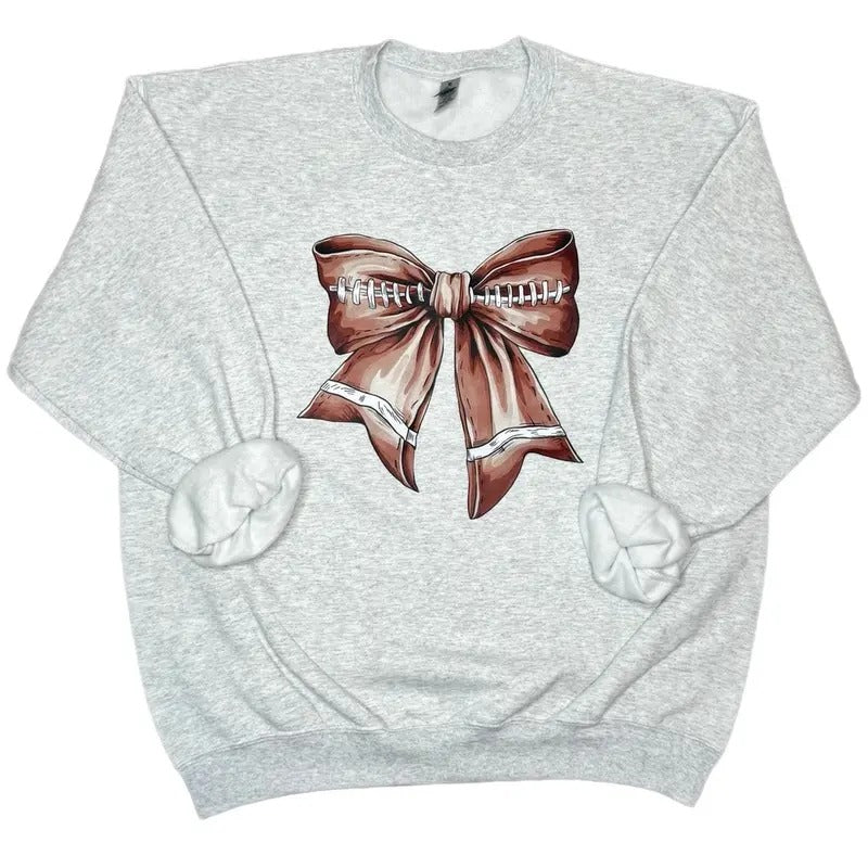 Football Bow Crewneck Sweatshirt, Cute Game Day Sweatshirt T-Shirts, Hoodie | TeeBloomCo.com