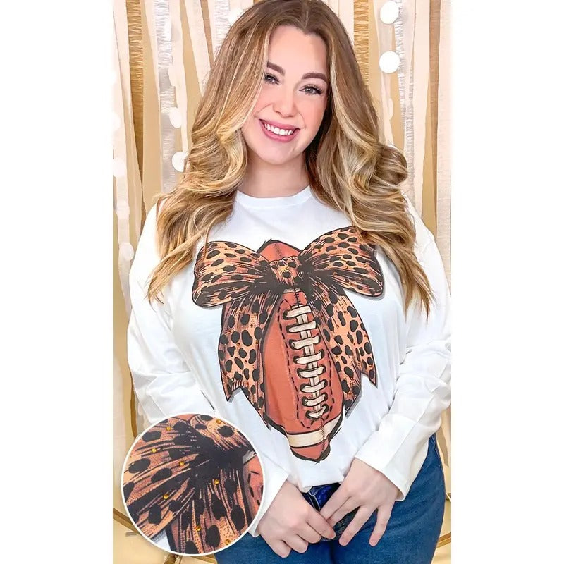 Football Cheetah Bow Rhinestone Graphic Long Sleeve Shirt Hoodie, Sweatshirt | TeeBloomCo.com