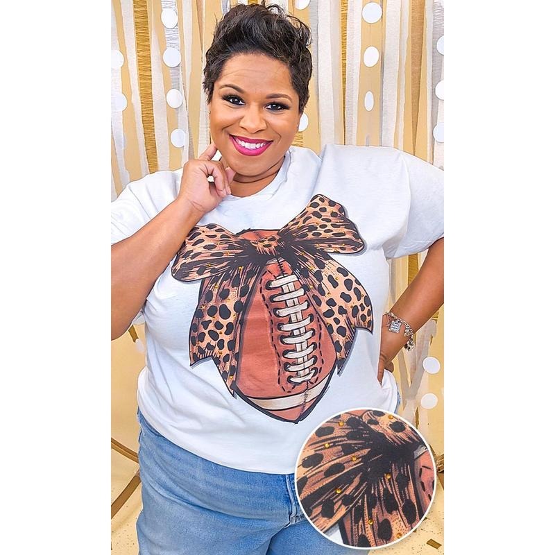 Football Cheetah Bow Rhinestone Graphic Shirt Hoodie, Sweatshirt | TeeBloomCo.com