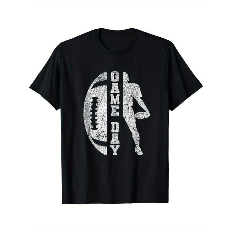 Football Game Day Graphic Tee - Cute Sports Design on Black Cotton T-Shirt for Men, Perfect for Fans made in usa Hoodie,...