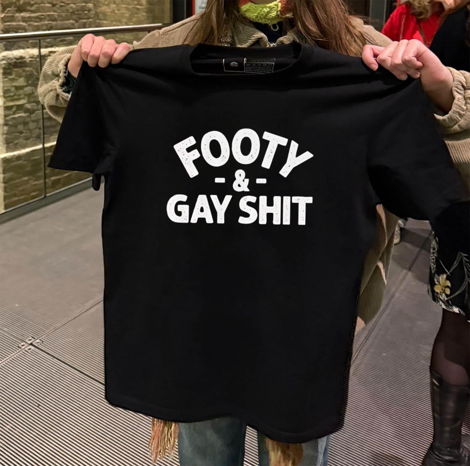 Footy and Gay Shit Distressed Lettering Sports Pride Graphic shirt