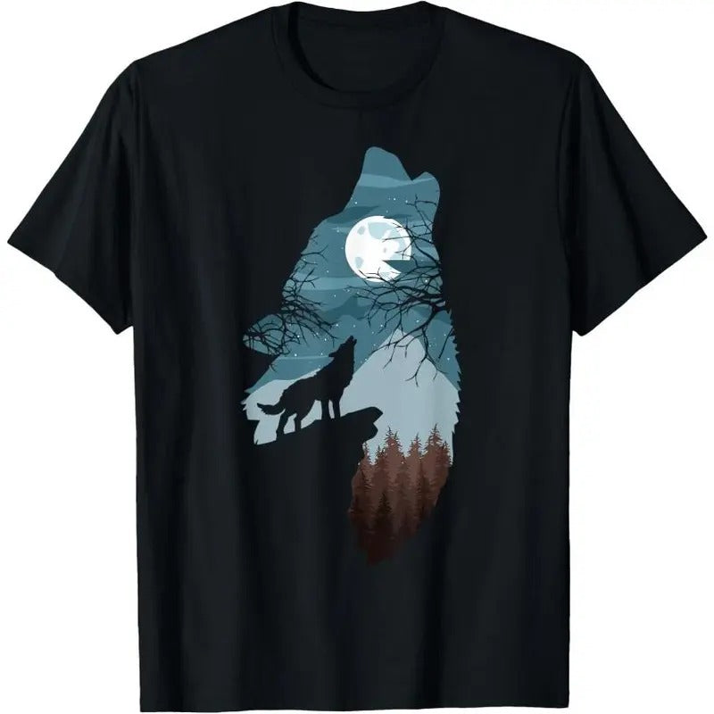 Forest with Full-Moon and Cliff Of Silhouette Howling Wolf T-Shirt Hoodie, Sweatshirt | TeeBloomCo.com