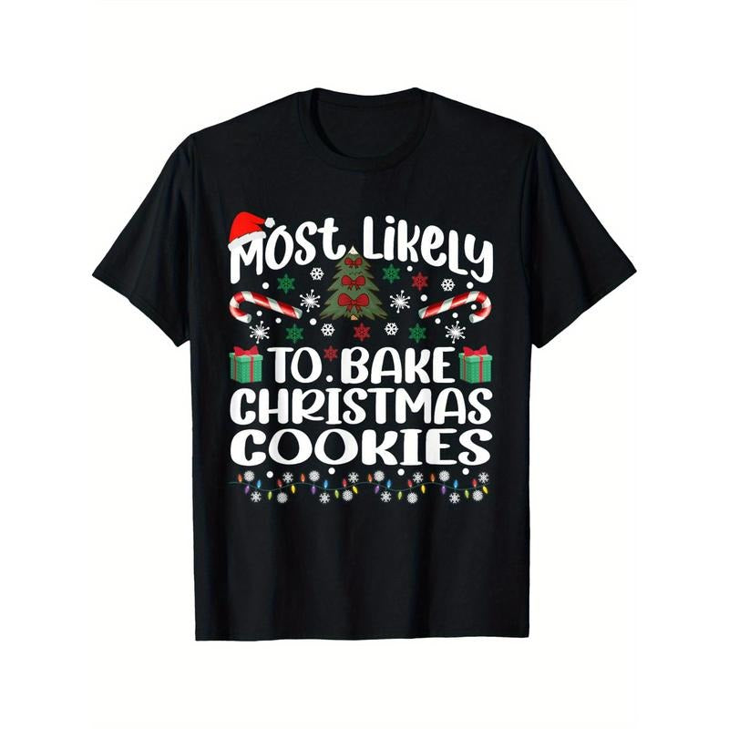 Four Seasons Comfortable Round Neck Cotton Short Sleeve Most Likely Bake Christmas Cookie Xmas Family Matching Girls...