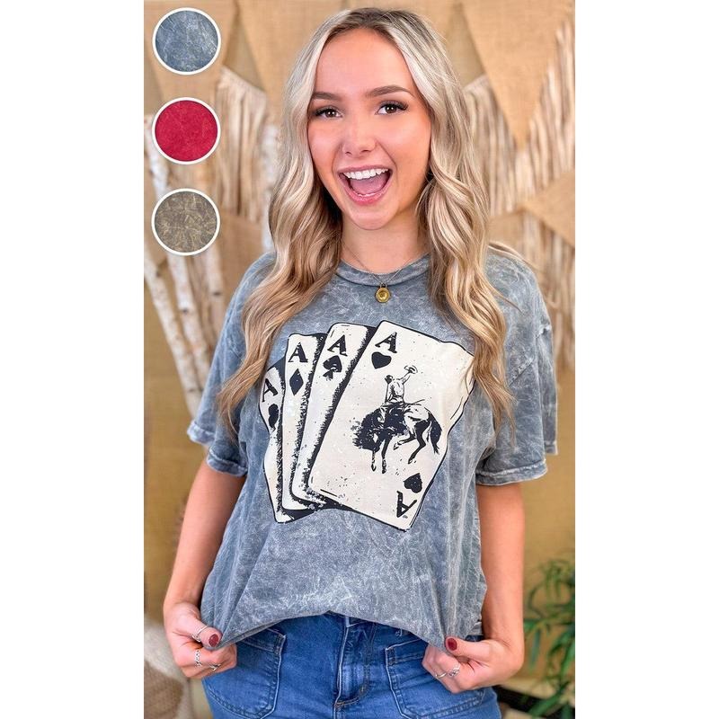 Four of a Kind Mineral Washed Graphic T-Shirt Hoodie, Sweatshirt | TeeBloomCo.com