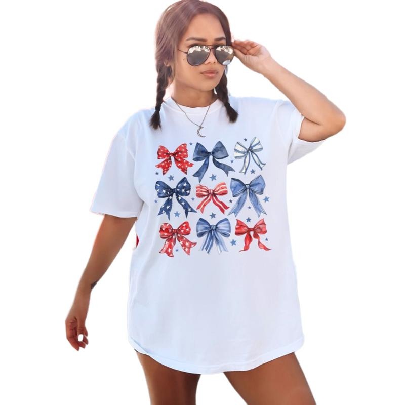Fourth Of July Shirt, Patriotic Shirt, 4th Of July Bows Tee, Coquette 4th Of July Shirt, American Flag Shirt, Coquette...
