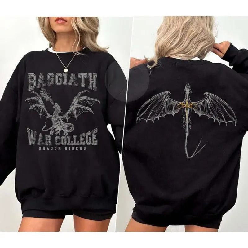 Fourth Wing Double-Sided Sweater, Basgiath War College Sweatshirt T-shirt Hoodie, Dragon Rider Shirt, Bookish Tops...