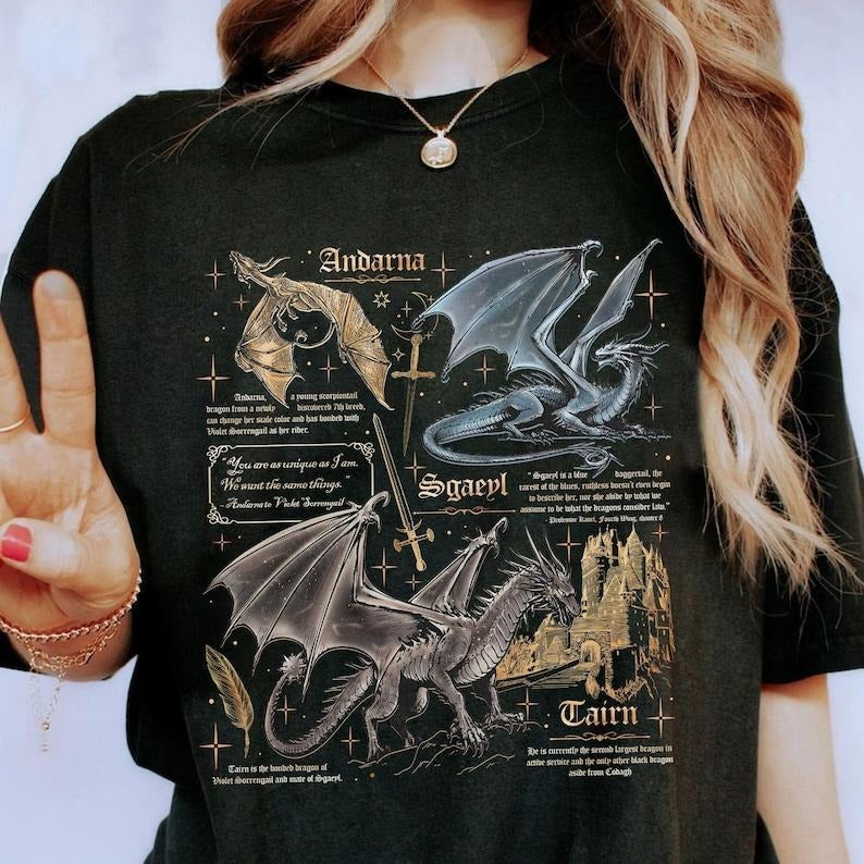 Fourth Wing Dragon Shirt, Tairn & Andarna Dragon TShirt, Basgiath War College Tee, Dragon Rider Shirt, Bookish Gift for...