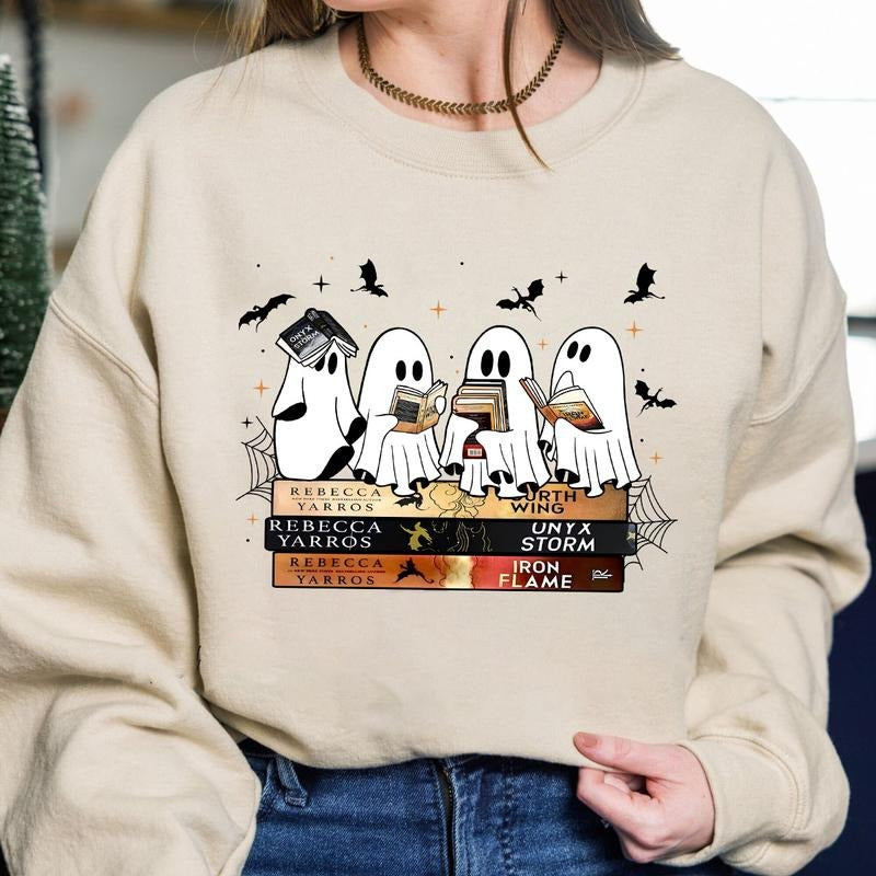 Fourth Wing Onyx Storm Ghost Shirt, Fourth Wing Spooky Ghost Shirt, Bookish Ghost, Fourth Wing Halloween Hoodie, Sweatshirt