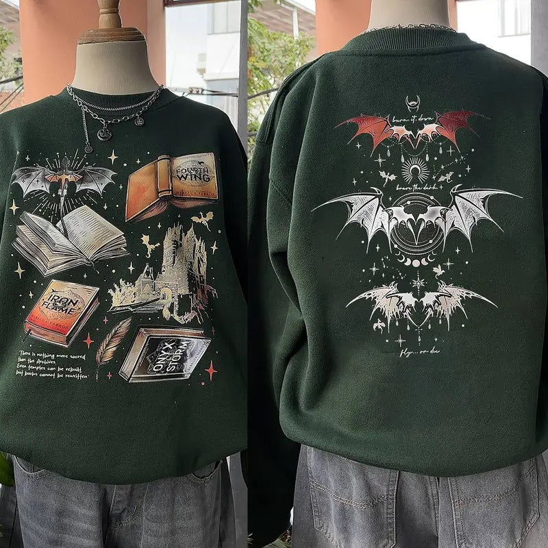 Fourth Wing Series Sweatshirt, Onyx Storm Tee Shirt, Iron Flame Shirt, Fantasy Books Tee, Fourth Wing Xaden Tee, Violet...