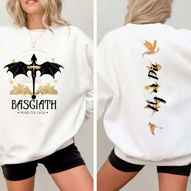 Fourth Wing Tee Shirt, Basgiath War College Sweater, Dragon Rider Shirt, Iron Flame T-Shirt, Fly or Die Sweatshirt, The...