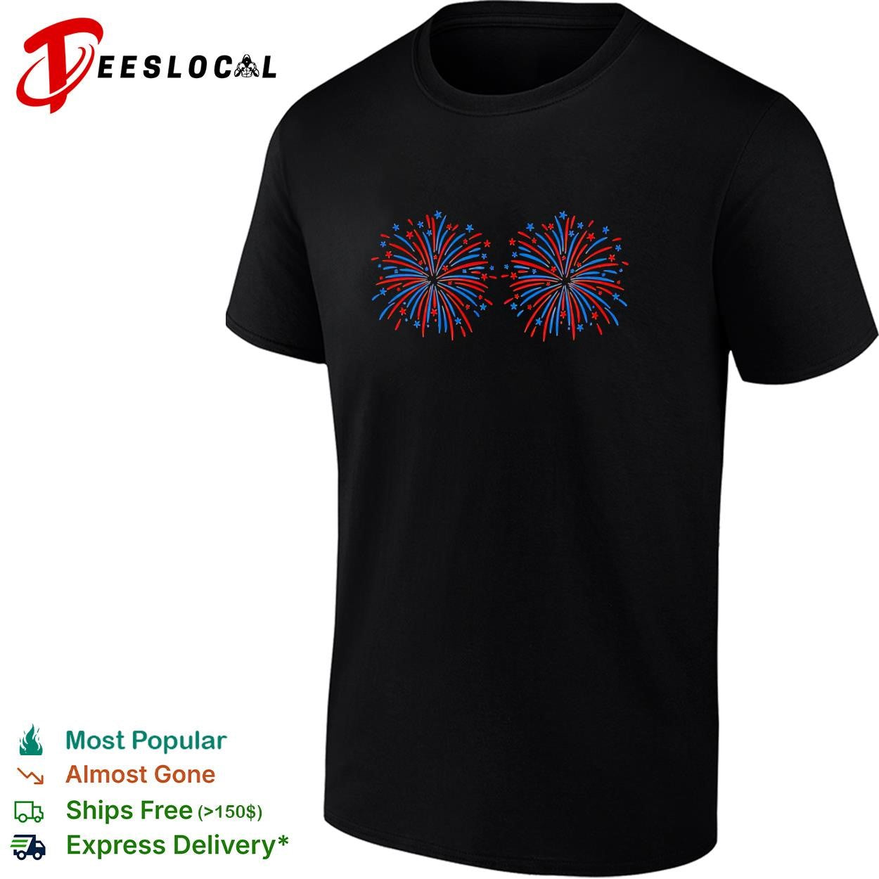 Fourth of July fireworks patriotic red blue stars vintage graphic shirt