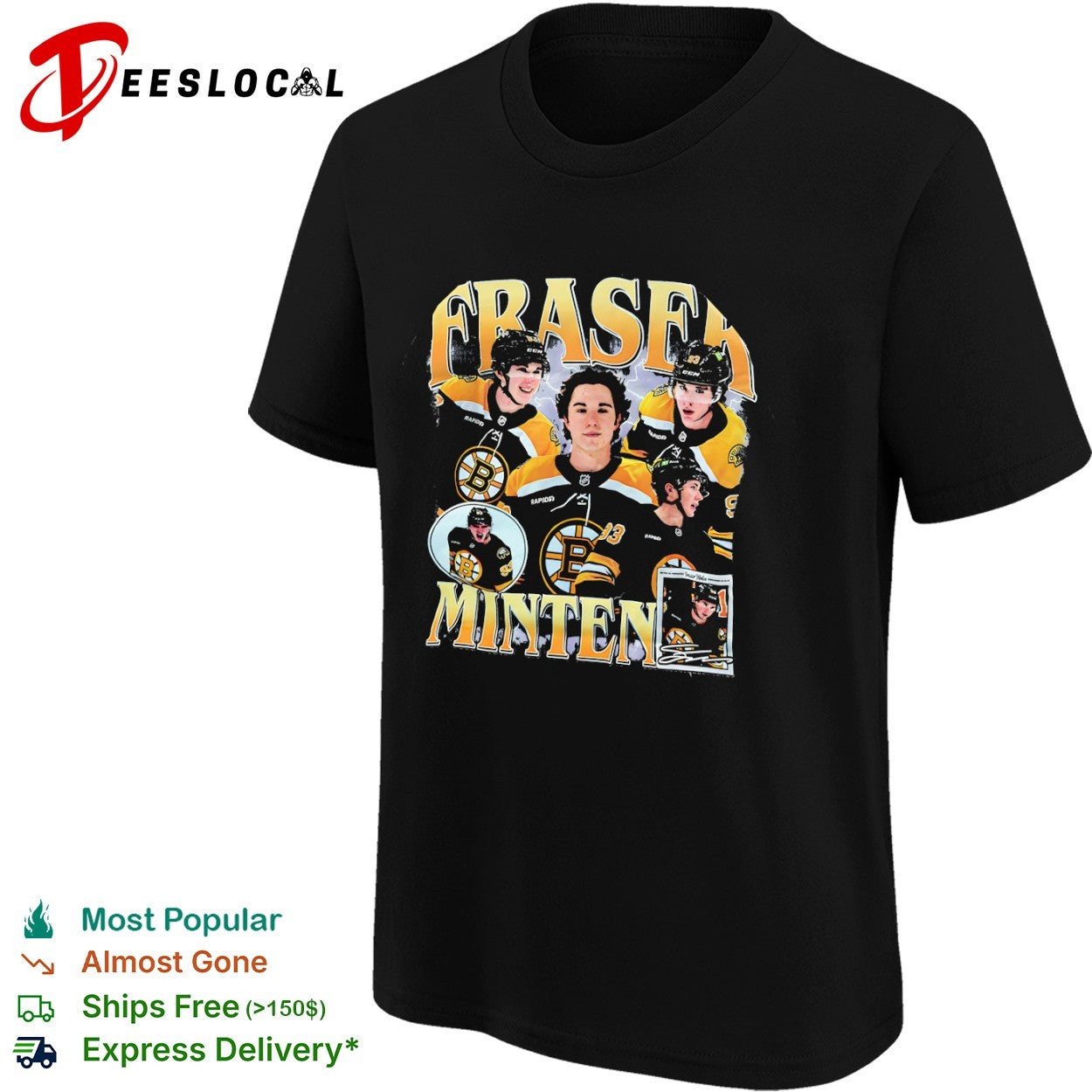 Fraser Minten Boston Bruins NHL Hockey Player shirt