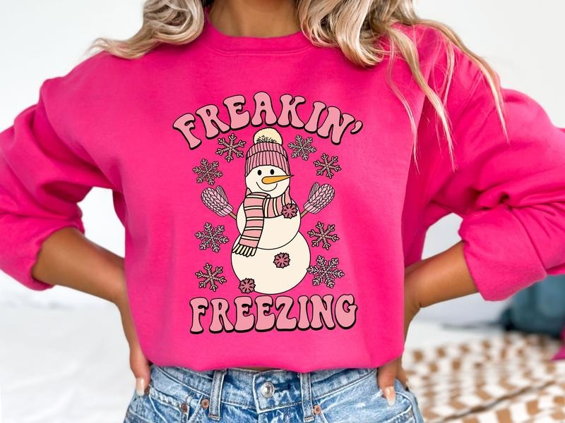 Freaking Freezing Snowman Gildan Sweatshirt in Heliconia T-Shirts, Hoodie | TeeBloomCo.com