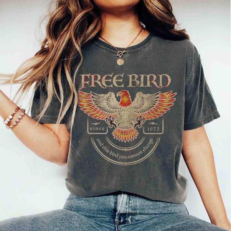 Free Bird T-Shirt, Band sweatshirt, Old School Band T-shirt, Retro Music Shirt, Rock Band Tee, Oversized Trendy Shirts Hoodie