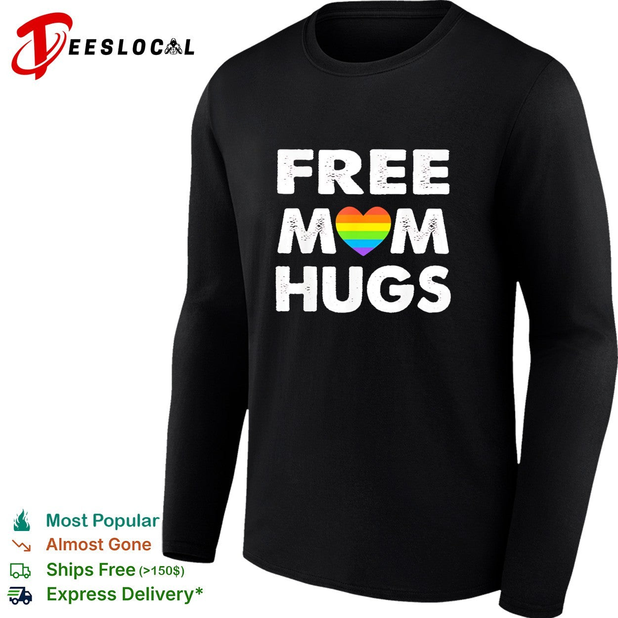 Free Mom Hugs rainbow heart pride movement inclusive love and support shirt