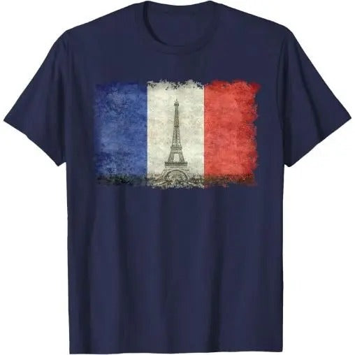 French Flag Vintage Postcard Style with Eiffel tower T-Shirt Made in USA Hoodie, Sweatshirt | TeeBloomCo.com