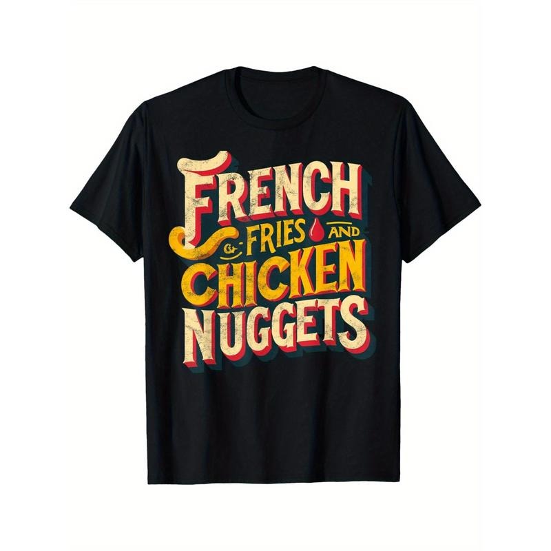 French Fries And Chicken Nuggets Funny Fast Food Foodie T-Shirt Summer Comfortable Casual Short Sleeve T-Shirt made in...