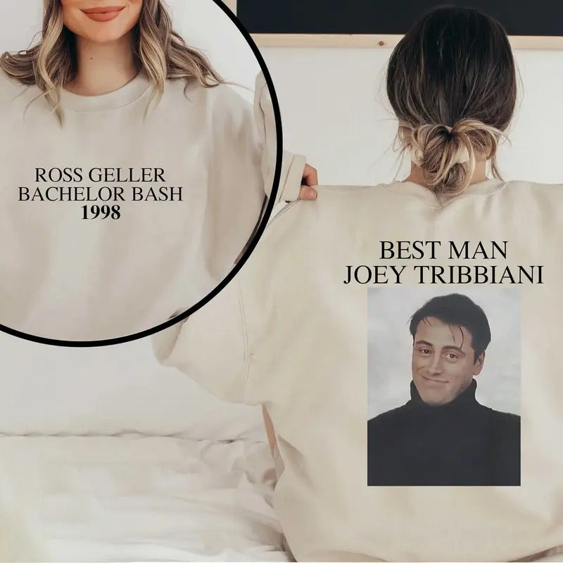 Friends TV Show Inspired, 90s Throwback, Ross Geller Bachelor Bash 1998 2 Sides Shirt, Unisex Sweater Pullover Tee...