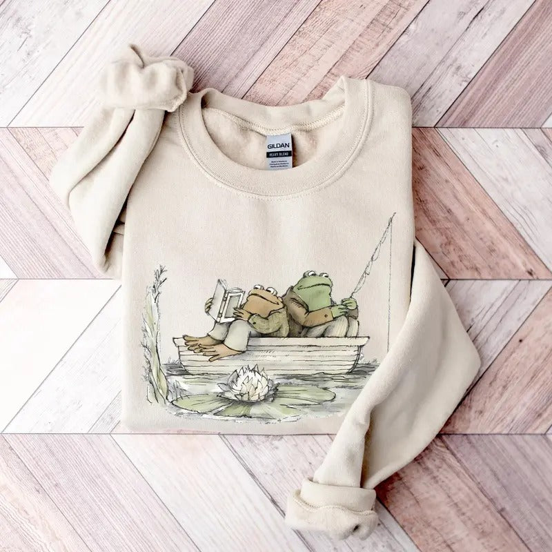 Frog & Toad Fishing Unisex Sweatshirt, Fishing Frogs Shirt, Fathers Day Tee, Matching Family Sweatshirt, Retro Frog Lover...