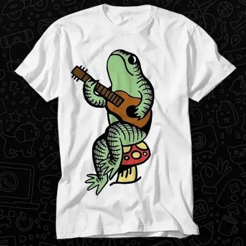 Frog Star Playing Guitar Magic Mushroom T Shirt Best Seller Gift Unisex Top Adult Tee Music Movie OZ555 Made in USA...