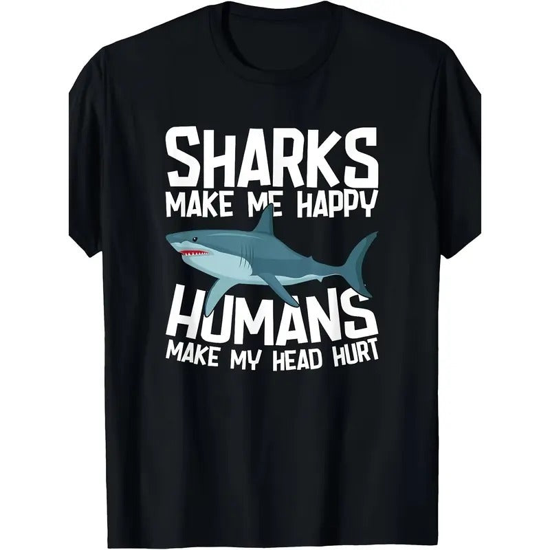 Fun Sharks Make Me happy Marine Biology Shark T-shirt -100% cotton Made in USA Hoodie, Sweatshirt | TeeBloomCo.com