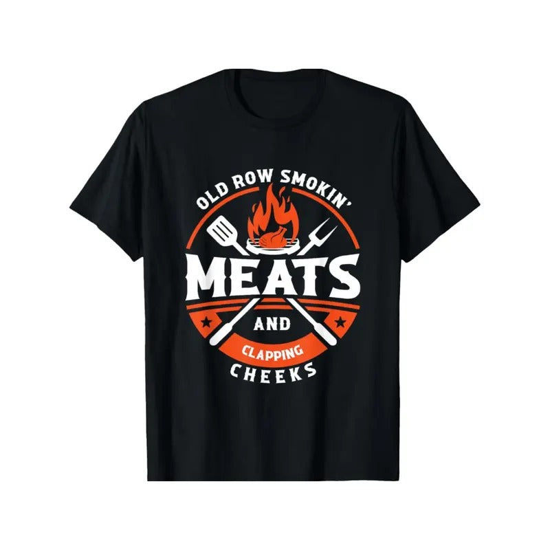 Funny 'Smokin' Meats & Clapping Cheeks' T-Shirt - 100% Cotton, Casual Round Neck Tee for Men & Women