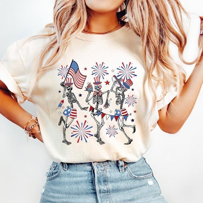 Funny 4th of July Shirt, America Shirt, Retro Shirt, USA Shirt, Dancing Skeleton Shirt, 4th of July Shirt Design,...