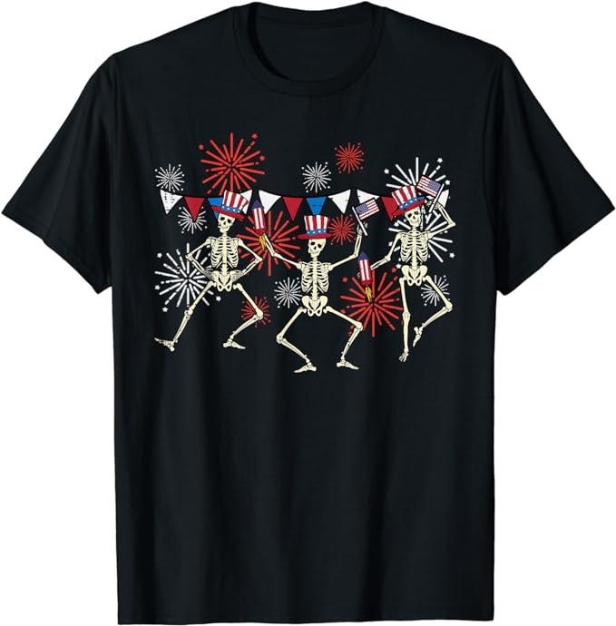 Funny 4th of July Shirts For Men, 4th Of July Dancing Skeletons Funny Patriotic T-Shirt Menswear Top Casual Cotton Smooth...