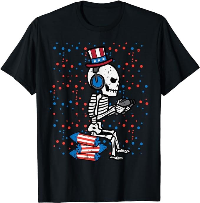 Funny 4th of July Shirts For Men, 4th Of July Skeleton Gamer Funny America T-Shirt Menswear Top Casual Cotton Hoodie,...