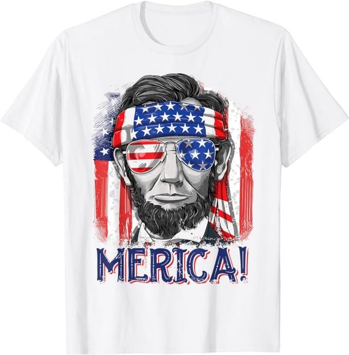 Funny 4th of July Shirts For Men, Abraham Lincoln 4th Of July Merica American Flag T-Shirt Menswear Top Casual Cotton...