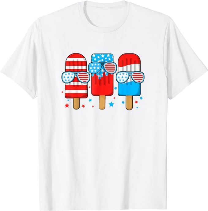 Funny 4th of July Shirts For Men, Stay Cool 4th July Popsicle All American Boys USA Flag Funny T-Shirt Menswear Top...