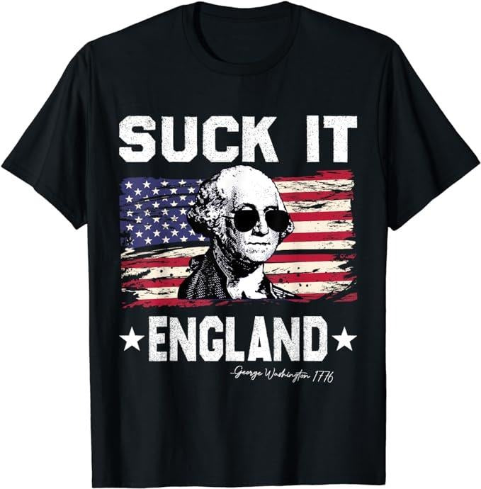 Funny 4th of July Shirts For Men, Suck It England Funny 4th of July George Washington 1776 T-Shirt Menswear Top Casual...